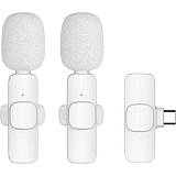 Wireless lavalier microphone Type C double with long hair (2 in set) K1 white