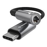 Techsuit - Premium Cable Adapter SonicPiX (AC14) - Type C to 3.5mm Jack, 3A, DAC Chip, Aluminum, Digital Decoder, 0.1m - Gray