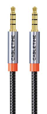CABLETIME καλώδιο ήχου 3.5mm CT-AM35M, gold plated, 0.5m, μαύρο CT-AM35M-AG0.5