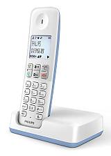 PHILIPS ασύρματο τηλέφωνο D2501S-34, με ελληνικό μενού, λευκό-μπλε D2501S-34