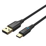 VENTION Nylon Braided USB 2.0 A Male to Type-C Male 3A Cable 2M Black LED Type (CTFBH) (VENCTFBH)
