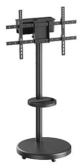 BRATECK βάση τηλεόρασης δαπέδου FS38-46TWE, 37-86", έως 50kg, με ράφι & cable management, ροδάκια, μαύρη FS38-46TWE