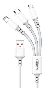 KAKUSIGA καλώδιο USB σε USB-C/Lightning/Micro USB KSC-1025, 5A, 480Mbps, 1.2m, λευκό KSC-1025