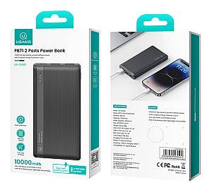 USAMS power bank US-CD205, 2x USB θύρες εξόδου, 10000mAh, 10W, μαύρο 10KCD20501