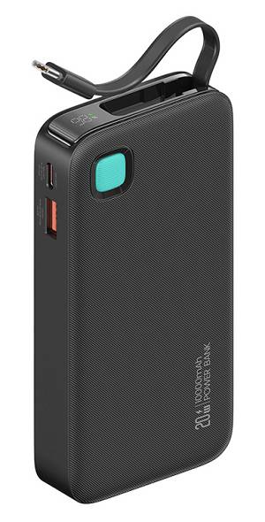 USAMS power bank CD224 με καλώδιο USB-C, 2x θύρες εξόδου, 10000mAh, 20W, μαύρο 10KCD22401