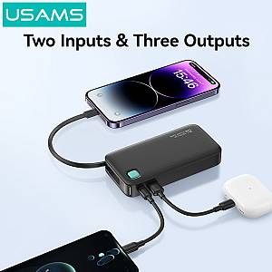 USAMS power bank CD225 με καλώδιο Lightning, 2x θύρες εξόδου, 10000mAh, 20W, λευκό 10KCD22502