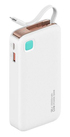 USAMS power bank CD225 με καλώδιο Lightning, 2x θύρες εξόδου, 10000mAh, 20W, λευκό 10KCD22502