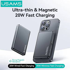 USAMS power bank CD242, magnetic wireless, USB-C έξοδος, 10000mAh, 20W, γκρι 10KCD24201