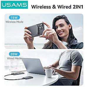 USAMS power bank CD242, magnetic wireless, USB-C έξοδος, 10000mAh, 20W, γκρι 10KCD24201