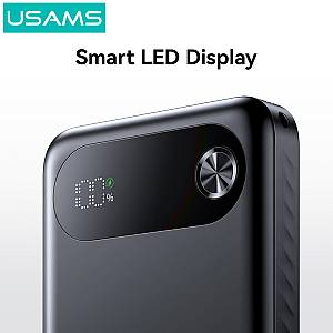 USAMS power bank CD249 με οθόνη, 3x θύρες εξόδου, 10000mAh, PD20W, μαύρο 10KCD24901