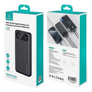 USAMS power bank CD249 με οθόνη, 3x θύρες εξόδου, 10000mAh, PD20W, μαύρο 10KCD24901