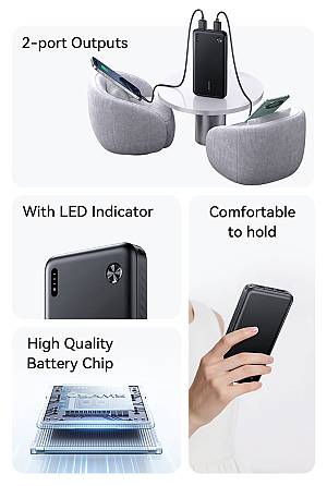 USAMS power bank CD253, 2x θύρες εξόδου, 10000mAh, 10W, λευκό 10KCD25302