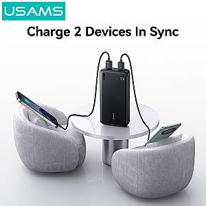 USAMS power bank CD254, 2x θύρες εξόδου, 20000mAh, 10W, μαύρο 20KCD25401
