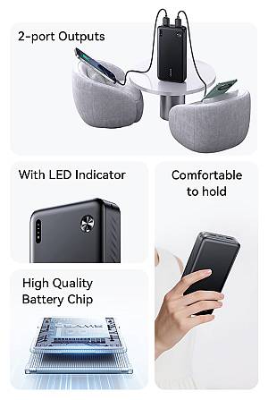 USAMS power bank CD254, 2x θύρες εξόδου, 20000mAh, 10W, μαύρο 20KCD25401