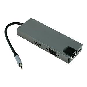HUB TYPE C adaptor USB 3.0 x 2 / HDMI / VGA / TF / SD / RJ45 gigabit network card / USB-PD