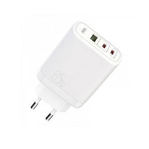XO - CE04 Φορτιστής 65W 2 Θύρες Type C 1 Θύρα USB A Λευκός