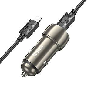 HOCO - Z48 car charger 2x Type C + cable Type C to iPhone Lightning 8-pin PD 40W metal gray