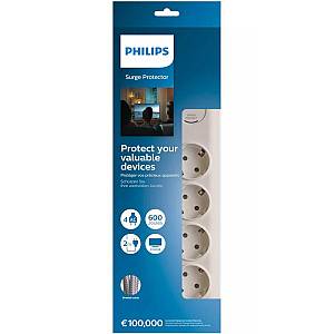 Philips - SPN7041WA/GRS Πολύπριζο ασφαλείας 4 θέσεων με προστασία ομοαξονικού καλωδίου τηλεόρασης