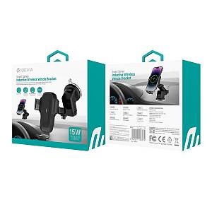 Devia - EA497 Car holder with wireless inductive charger black 15W with Suction cup