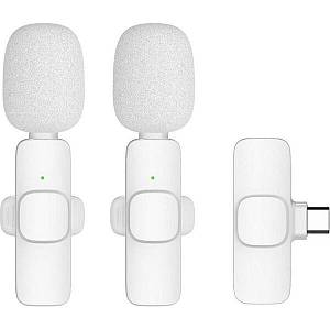 Wireless lavalier microphone Type C double with long hair (2 in set) K1 white