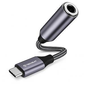 Techsuit - Premium Cable Adapter MusicDoX (AC8) - Type C to Jack, Hi-Fi Sound, DAC Chip, 3A, 0.1m - Gray