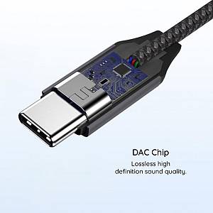 Techsuit - Premium Cable Adapter MusicDoX (AC8) - Type C to Jack, Hi-Fi Sound, DAC Chip, 3A, 0.1m - Gray