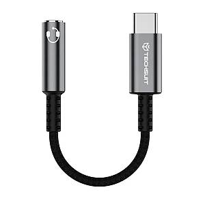 Techsuit - Premium Cable Adapter SonicPiX (AC14) - Type C to 3.5mm Jack, 3A, DAC Chip, Aluminum, Digital Decoder, 0.1m - Gray