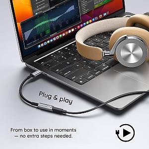 Techsuit - Premium Cable Adapter SonicPiX (AC14) - Type C to 3.5mm Jack, 3A, DAC Chip, Aluminum, Digital Decoder, 0.1m - Gray