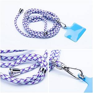 SWING (6mm) Phone lanyard, Phone pendant adjustable length cord length 165cm (max 82.5cm in the loop) on the shoulder white purp