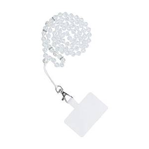 Crystal Diamond Phone lanyard, Phone pendant / cord length 74cm (37cm in the loop) / on neck - white