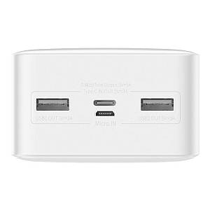 Baseus - Bipow Overseas Edition Power Bank 30000mAh 15W με 2 Θύρες USB-A και Θύρα Type C Λευκό