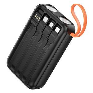 HOCO - J151 Powerbank 10000mAh with built in Cables USB A, USB C, Lightning, Micro USB Flashlight and LED Screen Black