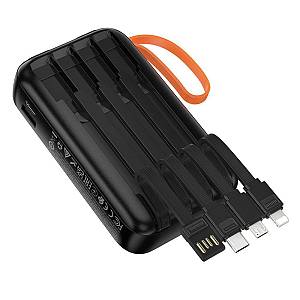HOCO - J151 Powerbank 10000mAh with built in Cables USB A, USB C, Lightning, Micro USB Flashlight and LED Screen Black
