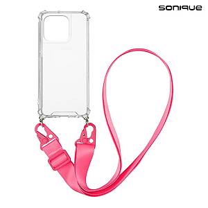 Θήκη Σιλικόνης με Strap Sonique Armor Clear Apple iPhone 15 Pro Φούξια