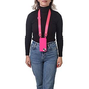 Θήκη Σιλικόνης με Strap CarryHang Sonique Apple iPhone 15 Plus Φουξ