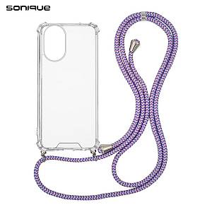 Θήκη Σιλικόνης με Κορδόνι Sonique Armor Clear Realme C67 4G Rainbow Λιλά