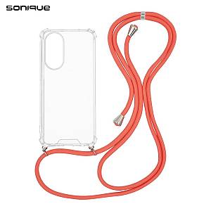 Θήκη Σιλικόνης με Κορδόνι Sonique Armor Clear Oppo A98 5G Κοραλλί