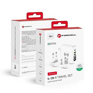Forcell - Πολυλειτουργικός Φορτιστής 4 σε 1 με θύρες USB/USB C Ασύρματη Φόρτιση 15W Powerbank 8000mAh