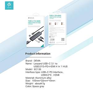 Devia - Leopard HUB 4 in 1 Type C / HDMI / 2x USB / PD