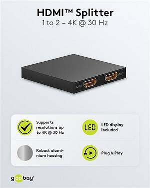 GOOBAY HDMI splitter 58480, 2 σε 1, 4K/30Hz, μαύρο 58480
