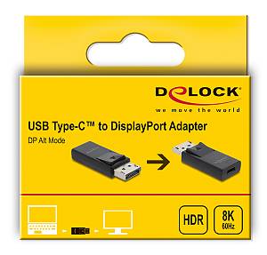 DELOCK αντάπτορας DisplayPort σε USB-C 61078, 8K/60Hz, μαύρος 61078