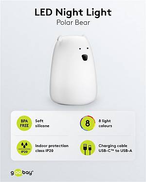 GOOBAY LED φωτιστικό νυκτός πολική αρκούδα 61647, RGB, επαναφορτιζόμενο, λευκό 61647