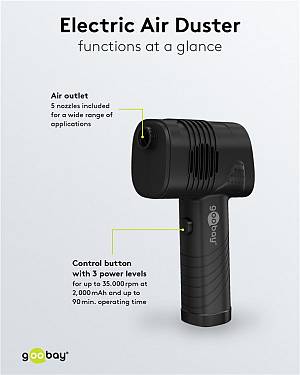 GOOBAY ηλεκτρικό air duster 61667, LED οθόνη, 46.8W, 2000mAh, μαύρο 61667