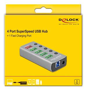 DELOCK USB hub 63262 με διακόπτες, 5x θυρών, 5Gbps, 2.4A, γκρι 63262