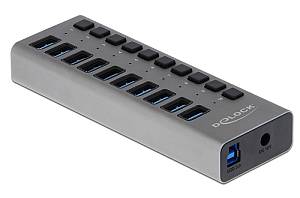 DELOCK USB hub 63670 με διακόπτες, 10x θυρών, 5Gbps, γκρι 63670