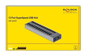 DELOCK USB hub 63738 με διακόπτες, 13x θυρών, 5Gbps, γκρι 63738