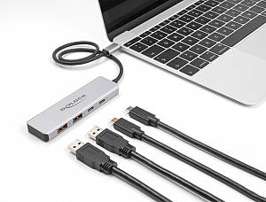 DELOCK USB hub 64230, 4x θυρών, 10Gbps, USB-C σύνδεση, γκρι 64230