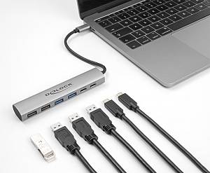 DELOCK USB hub 64232, 6x θυρών, 10Gbps, USB-C σύνδεση, γκρι 64232