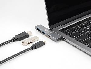 DELOCK USB hub 64275, 3x θυρών, 5Gbps, USB-C σύνδεση, γκρι 64275