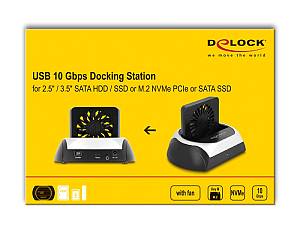 DELOCK docking station για M.2 NVMe/SATA ή 2.5/3.5 SSD/HDD 64280, 10Gbps, μαύρο 64280